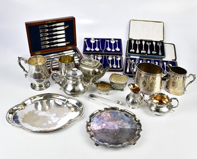 Lot 2039 - A collection of plated items including salvers,...