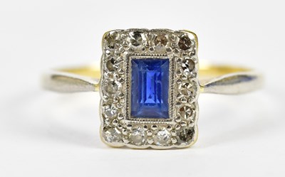 Lot 199 - A yellow metal Art Deco designed sapphire and...