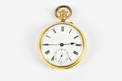 Lot 646 - An 18ct yellow gold crown wind open face...