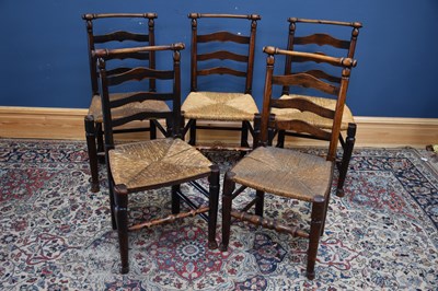 Lot 1014 - A set of five 19th century oak and rush seated...