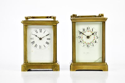 Lot 1497 - Two French brass cased carriage clocks,...