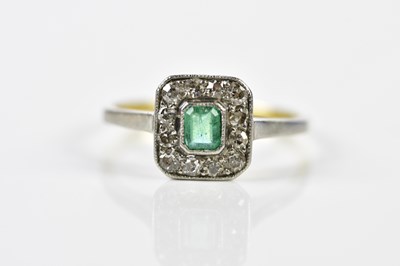 Lot 116 - An 18ct yellow gold emerald and diamond...