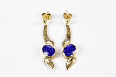 Lot 472 - A pair of 9ct yellow gold lapis lazuli set...
