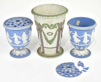 Lot 2756 - WEDGWOOD; a pair of 19th century blue...