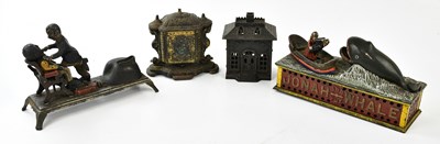 Lot 1303 - A cast iron money bank 'State Bank', height...