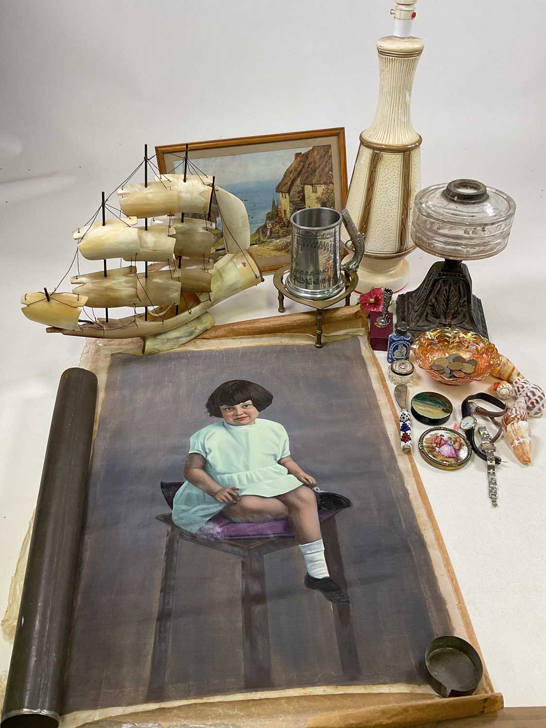 Lot 47 - Collectors' items including table lamp, oil...