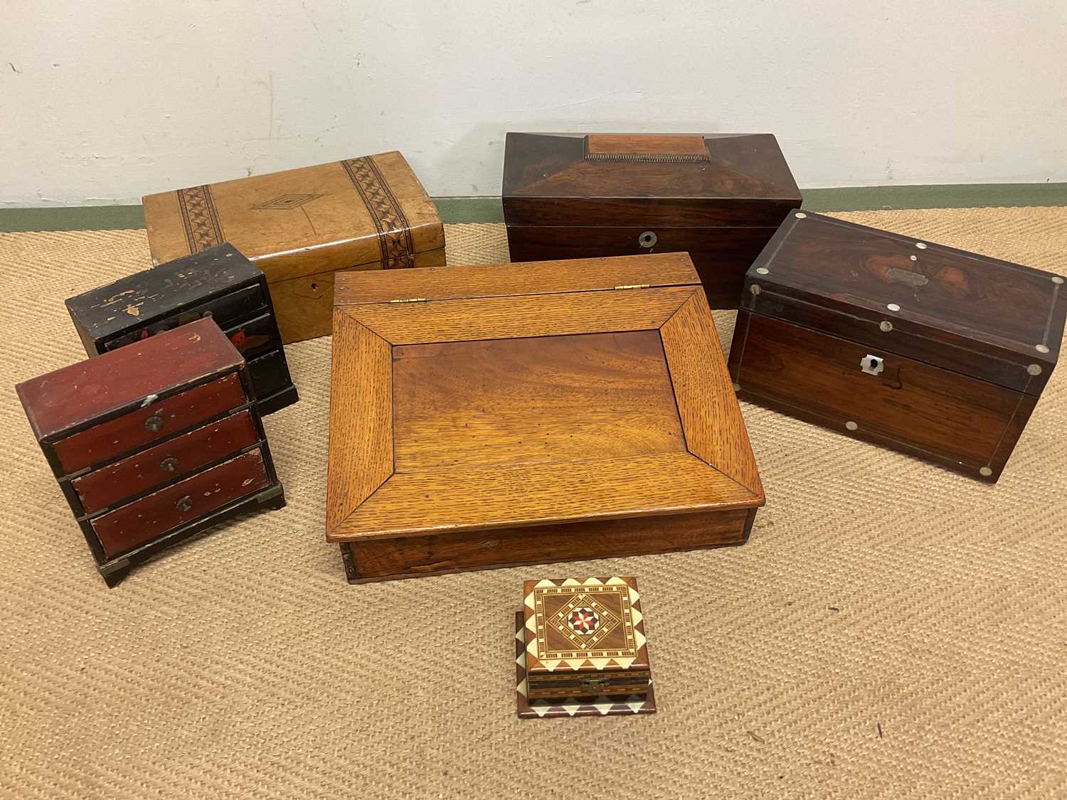 Lot 20 - An oak writing slope of small proportions,...