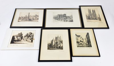 Lot 1583 - R A RISELEY; six etchings including...