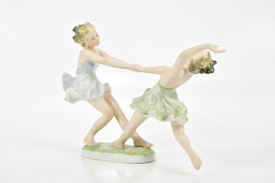 Lot 2701 - WIEN; figure group of two dancing girls,...