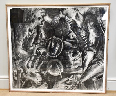 Lot 1673 - UNATTRIBUTED; a large charcoal, figures with...