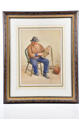 Lot 13 - F M EVANS; watercolour, 'Cornish Fisherfolk,...