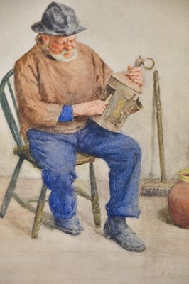 Lot 13 - F M EVANS; watercolour, 'Cornish Fisherfolk,...