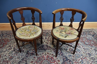 Lot 1046 - A pair of Edwardian inlaid mahogany corner...