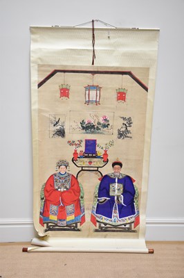 Lot 2581 - A 19th century Chinese hand painted ancestral...