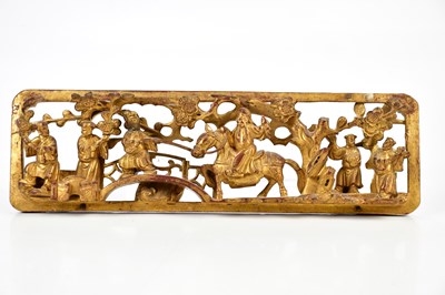 Lot 1090 - A Chinese giltwood carved panel depicting a...