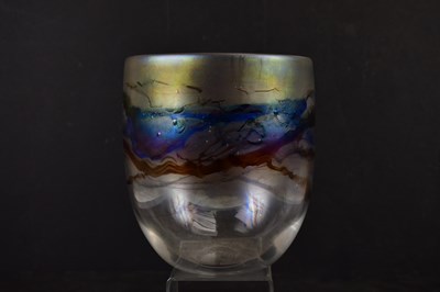 Lot 2175 - DAVID TAYLOR; a glass vase with marbled...