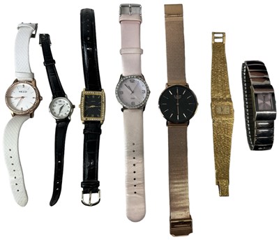 Lot 1656 - A group of seven modern lady's fashion watches...
