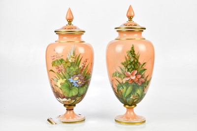 Lot 2634 - A pair of Victorian painted opaque glass...