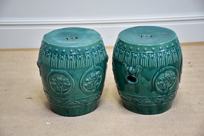 Lot 2676 - A pair of modern green glazed Chinese garden...