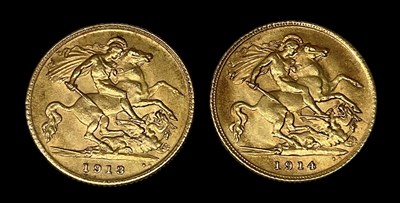 Lot 1575 - A George V 1914 half sovereign and a George V...