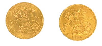 Lot 1577 - A George V 1914 half sovereign and a George V...