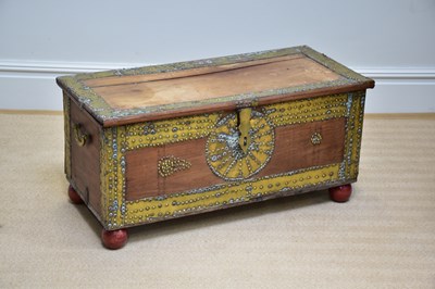 Lot 1012 - A 20th century brass bound Zanzibar type chest...