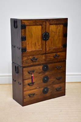 Lot 1023 - A Korean metal bound chest with a pair of...