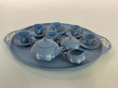Lot 482 - WEDGWOOD; a miniature jasperware teaset,...