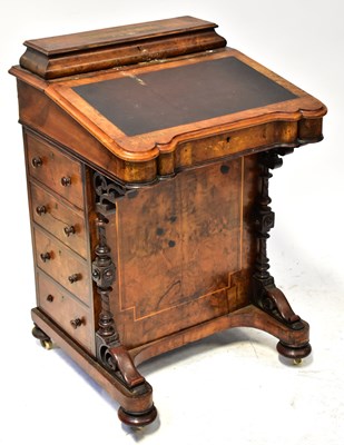 Lot 56 - A Victorian burr walnut inlaid Davenport, with...