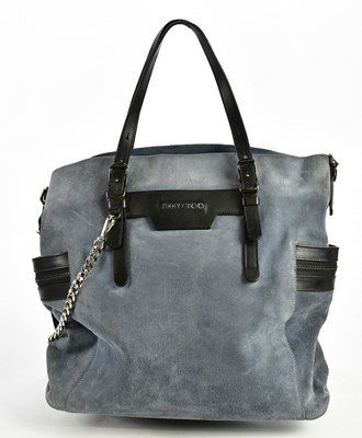 Lot 745 - JIMMY CHOO; a blue suede tote bag with silver...