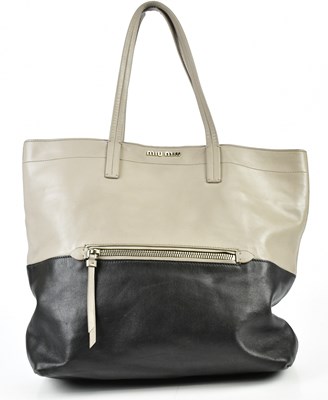 Lot 747 - MIU MIU; a thick calfskin leather grey and...