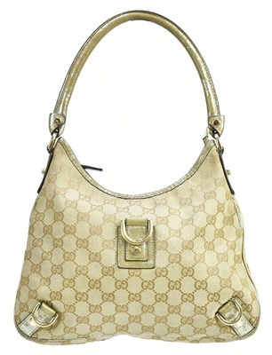 Lot 717 - GUCCI; a monogram canvas GG D-ring shoulder...