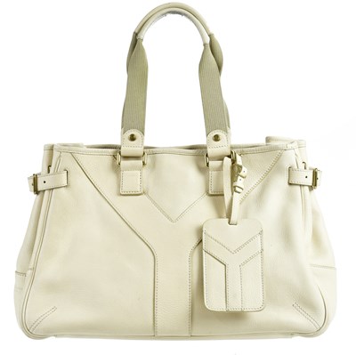 Lot 762 - YVES SAINT LAURENT; a cream pebbled leather 'Y'...