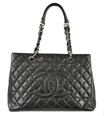 Lot 692 - CHANEL; a 2013/14 grey caviar leather quilted...
