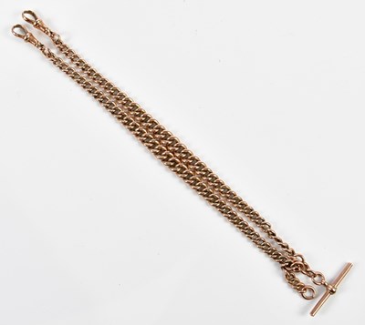 Lot 335 - A 9ct rose gold Albert chain and T-bar, length...