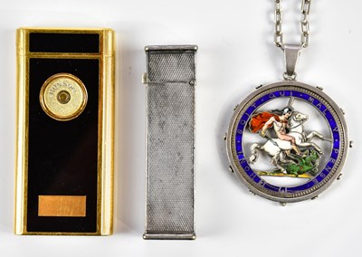 Lot 1368 - DUNHILL; a white metal cigarette lighter with...