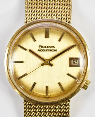 Lot 584 - BULOVA; a gentleman's 9ct gold cased...