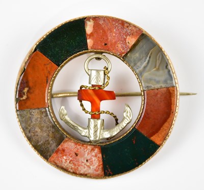 Lot 454 - A Victorian yellow metal set Scottish agate...