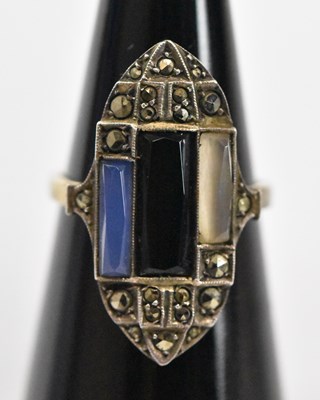 Lot 1537 - A 9ct white gold semi-precious stone set ring,...