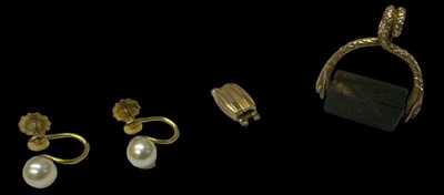 Lot 1538 - A pair of 9ct yellow gold seed pearl set...