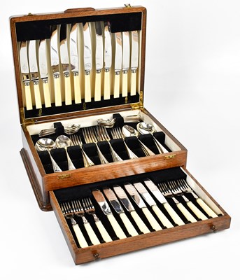 Lot 2038 - An oak cased canteen of silver plated cutlery.