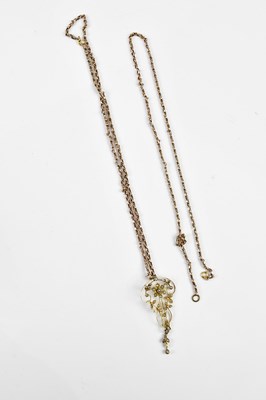 Lot 390 - An Edwardian yellow metal seed pearl pendant...