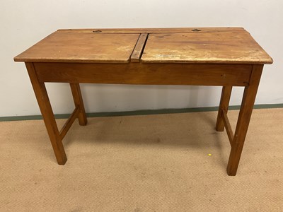 Lot 684 - A double school desk with inkwell holes,...