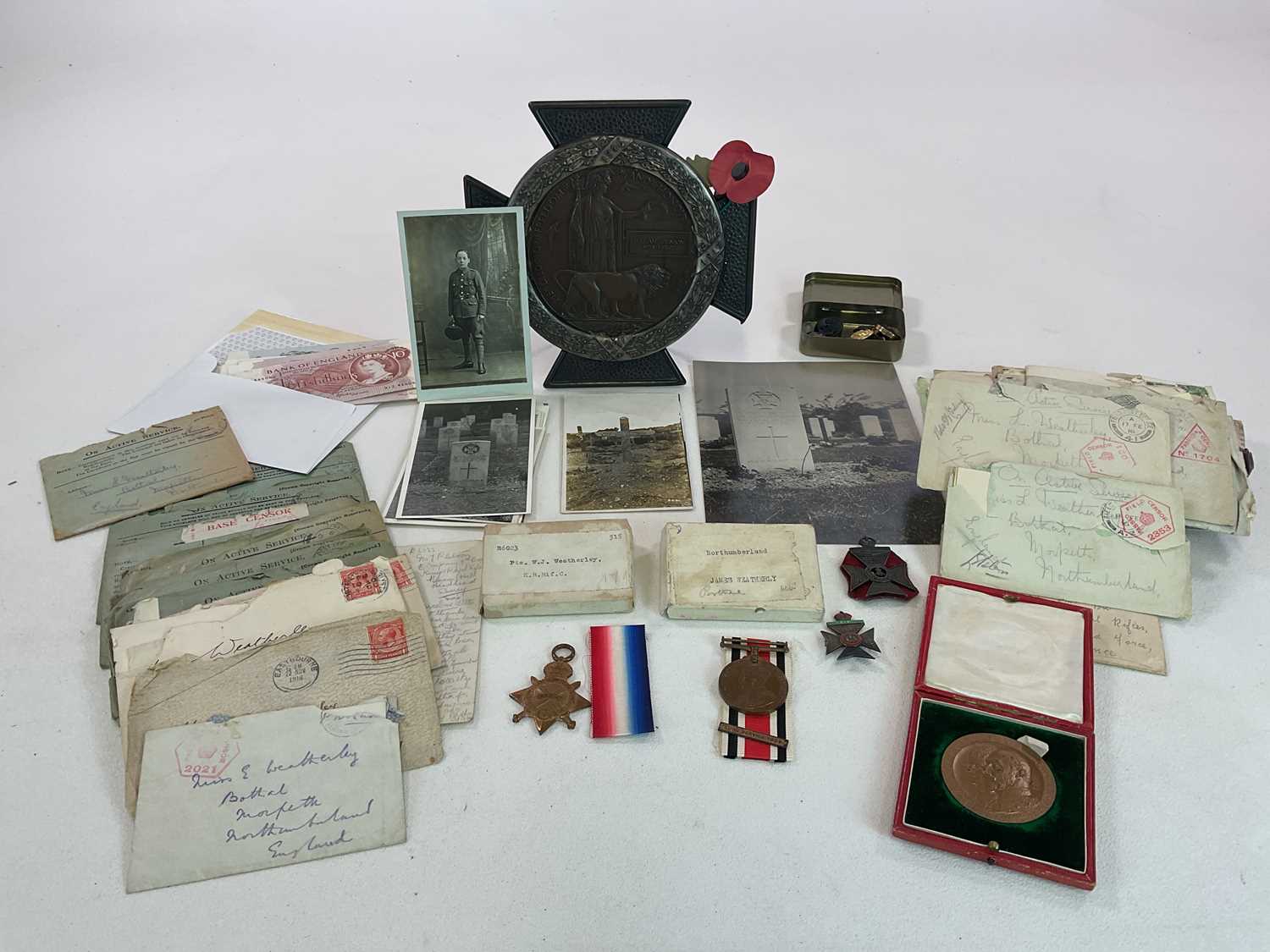 Lot 12 - MILITARY INTEREST; medals, rememberance plaque...