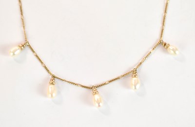 Lot 1198 - A 9ct yellow gold necklace set with five oval...