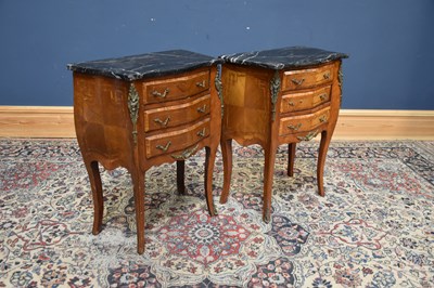 Lot 1116 - A pair of reproduction serpentine front marble...