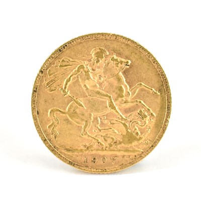 Lot 627 - An Edward VII full sovereign 1907, George and...