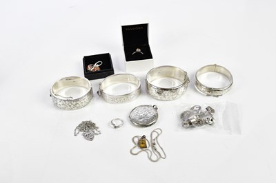 Lot 522 - A group of silver and white metal costume...