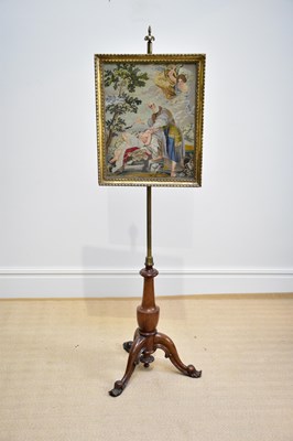 Lot 1030 - A Victorian pole screen with framed tapestry...