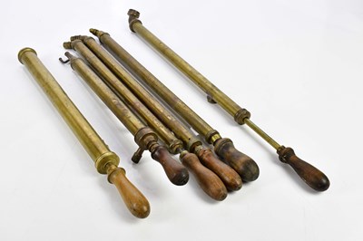 Lot 1234 - Six vintage brass garden sprayers.